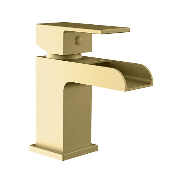Monza Waterfall Mini Brushed Brass Basin Mixer Tap - Image 2