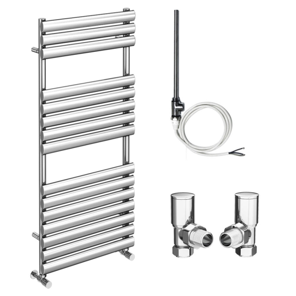 Monza 500 x 1120mm Oval Heated Towel Rail (incl. Valves + Electric Heating Kit)