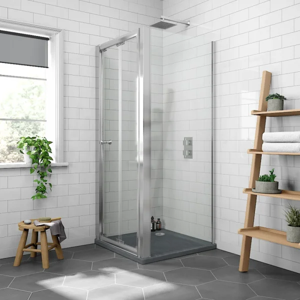 Newark 800 x 800mm Bi Folding Shower Enclosure + Slate Effect Tray