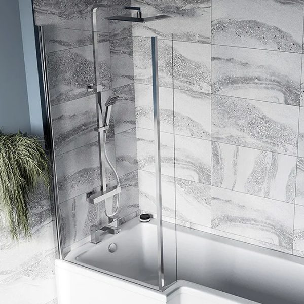 Orchard 1700 x 850mm L Shaped Left Handed Shower Bath with Screen + Acrylic Panel - Image 5