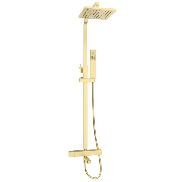 Nova Square Thermostatic Shower Kit with Spout Brushed Brass - Image 2