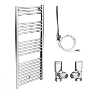 Diamond 500 x 1200mm Straight Heated Towel Rail (incl. Valves + Electric Heating Kit)