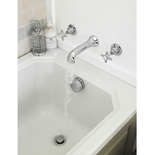 Old London   Chrome Edwardian Wall Mounted Bath Spout and Stop Taps - Image 2
