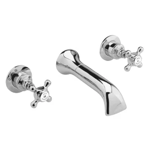 Old London   Chrome Edwardian Wall Mounted Bath Spout and Stop Taps