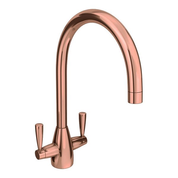 Ontario Modern Copper Dual Lever Kitchen Mixer Tap - Image 4
