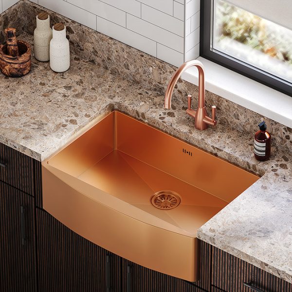 Ontario Modern Copper Dual Lever Kitchen Mixer Tap - Image 2