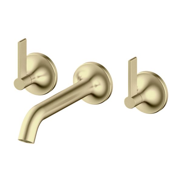 Opus Wall Mounted 3 Hole Basin Mixer Tap Brushed Brass - Image 2