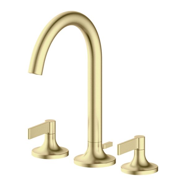 Opus Deck Mounted 3 Hole Basin Mixer Tap with Pop up Waste Brushed Brass - Image 2