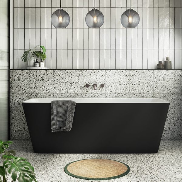 Orion Matt Black Back To Wall Modern Square Bath (1700 x 740mm) - Image 3