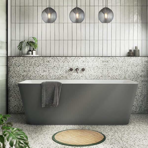 Orion Matt Grey Back To Wall Modern Square Bath (1700 x 740mm) - Image 3