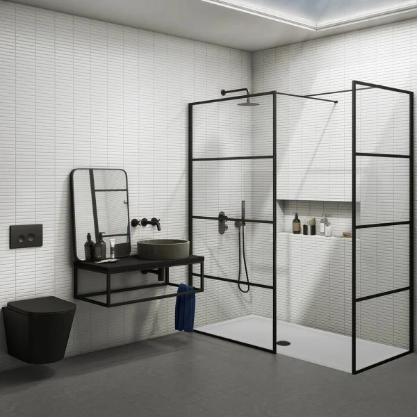 Osaka Matt Black 1400 x 800mm Wet Room (incl. Screen, Side Panel + Tray)