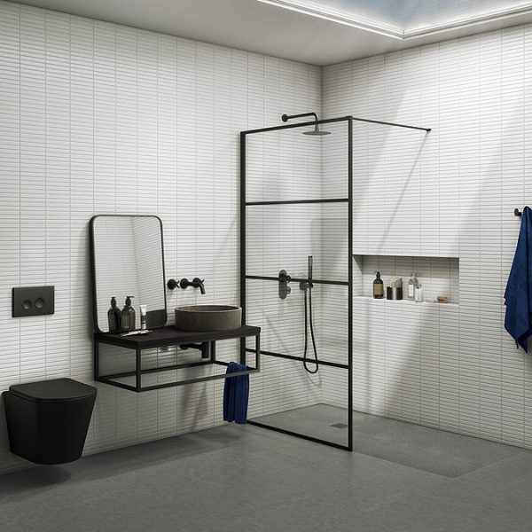 Osaka 1950mm Matt Black Wetroom Screen incl. Support Arm - Image 3