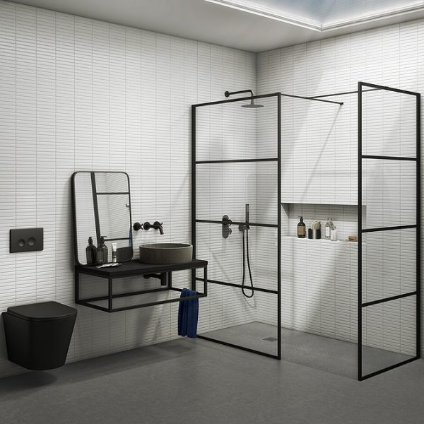 Osaka 1950mm Matt Black Wetroom Screen incl. Support Arm - Image 4