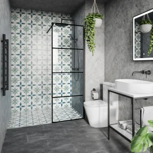 Osaka 1950mm Matt Black Wetroom Screen incl. Support Arm