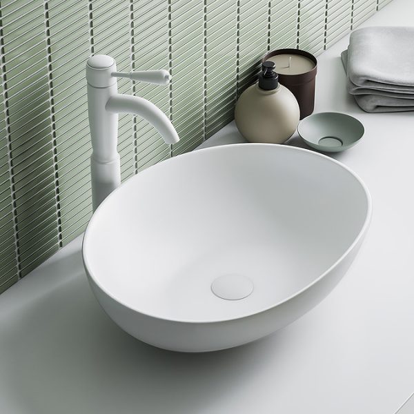 Lancaster Traditional Matt White Tall Mono Basin Mixer Tap - Image 3