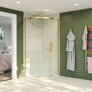 Crosswater Optix 10 900 x 900mm Frameless Quadrant Sliding Door Shower Enclosure   Brushed Brass