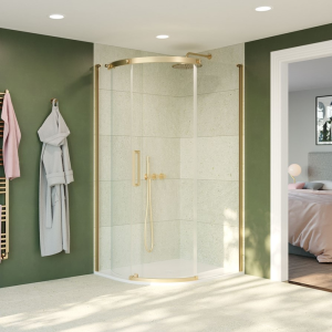 Crosswater Optix 10 1000 x 800mm Frameless Offset Quadrant Sliding Door Shower Enclosure   Brushed Brass
