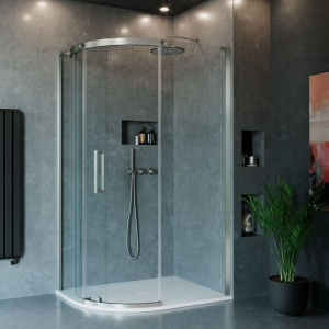 Crosswater Optix 10 1200 x 800mm Frameless Offset Quadrant Sliding Door Shower Enclosure   Brushed Stainless Steel