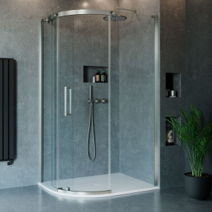 Crosswater Optix 10 1000 x 800mm Frameless Offset Quadrant Sliding Door Shower Enclosure   Brushed Stainless Steel