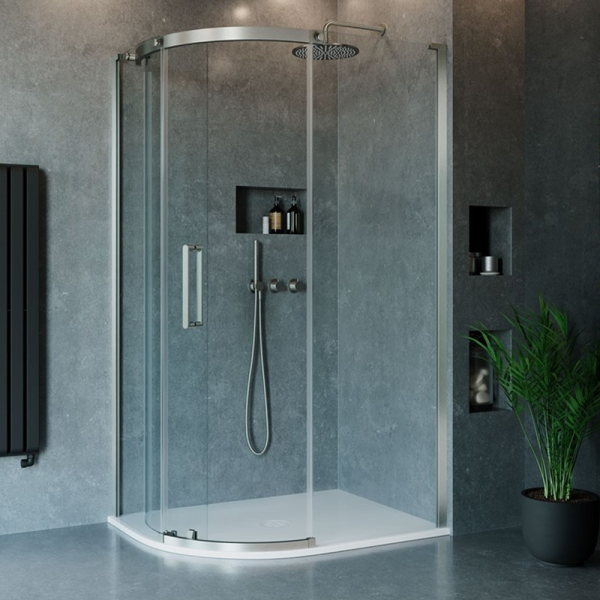 Crosswater Optix 10 1000 x 800mm Frameless Offset Quadrant Sliding Door Shower Enclosure   Brushed Stainless Steel