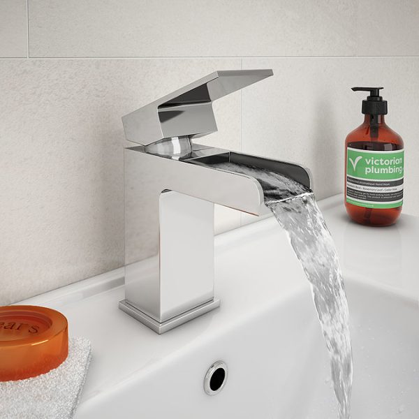 Monza Waterfall Tap Package (Wall Mounted Bath Tap + Basin Tap) Chrome - Image 2