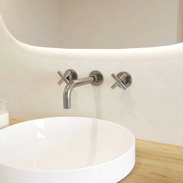 Crosswater MPRO Crosshead Brushed Stainless Steel Wall Mounted 3 Hole Set Basin Mixer - Image 2