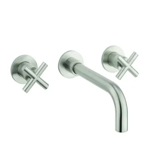 Crosswater MPRO Crosshead Brushed Stainless Steel Wall Mounted 3 Hole Set Basin Mixer