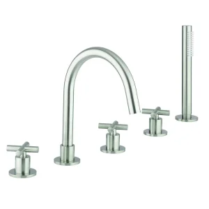 Crosswater MPRO Crosshead Brushed Stainless Steel 5 Hole Set Bath Shower Mixer