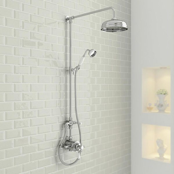 Nuie Victorian Exposed Valve with Rigid Riser Kit, Diverter, 8" Shower Rose & Handset - Image 5