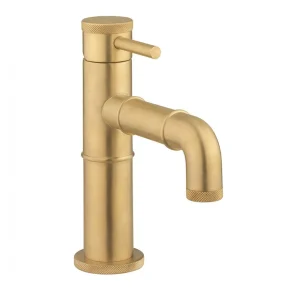 Crosswater MPRO Industrial Monobloc Basin Mixer with Knurled Detailing   Unlacquered Brushed Brass