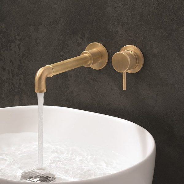 Crosswater MPRO Industrial Wall Mounted 2 Tap Hole Set Basin Mixer   Unlacquered Brushed Brass - Image 2