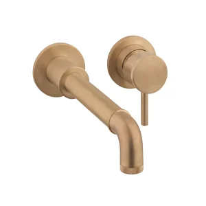 Crosswater MPRO Industrial Wall Mounted 2 Tap Hole Set Basin Mixer   Unlacquered Brushed Brass