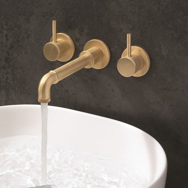 Crosswater MPRO Industrial Wall Mounted 3 Hole Set Basin Mixer   Unlacquered Brushed Brass - Image 2