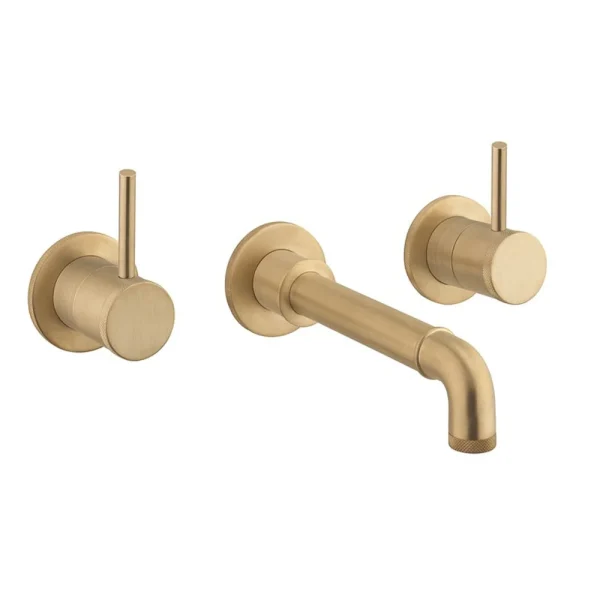 Crosswater MPRO Industrial Wall Mounted 3 Hole Set Basin Mixer   Unlacquered Brushed Brass