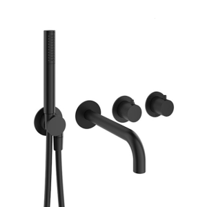 Crosswater MPRO Module Matt Black 2 Outlet 2 Handle Shower Valve with Bath Spout & Handset