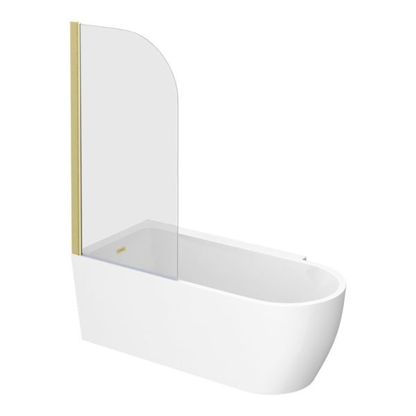 Potenza 1650 x 780 Curved Freestanding Corner Bath with Brushed Brass Screen and Waste - Image 3