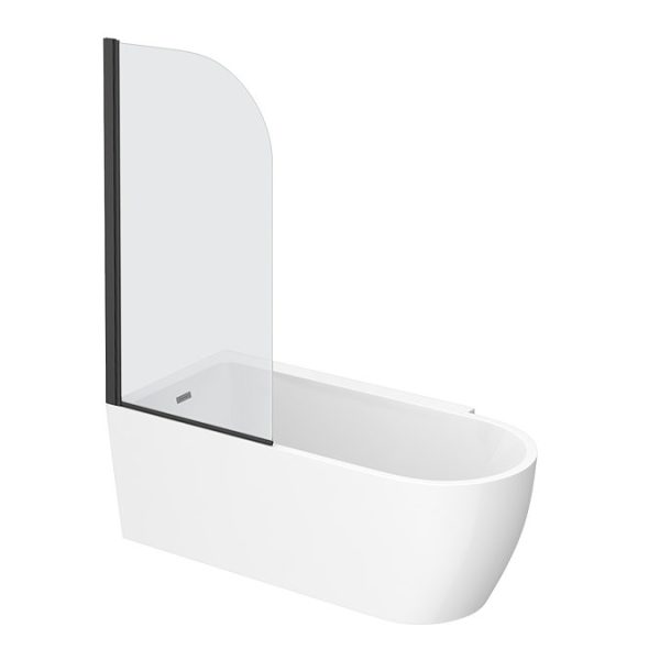 Potenza 1650 x 780 Curved Freestanding Corner Bath with Matt Black Screen and Waste - Image 3