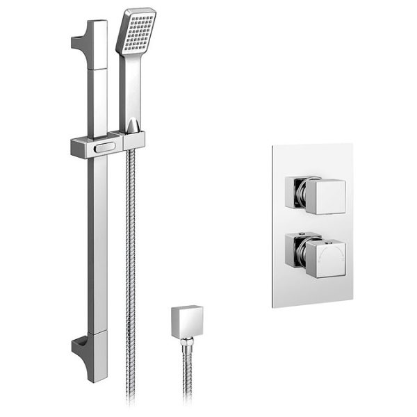 Monza Square Twin Concealed Thermostatic Shower Valve + Slider Rail Kit - Image 2