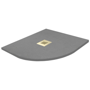 Imperia 900 x 900mm Graphite Slate Effect Quadrant Shower Tray + Brushed Brass Waste