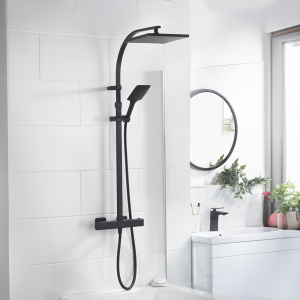 Bristan Quadrato Safe Touch Thermostatic Bar Shower Valve with Rigid Riser Kit   Matt Black