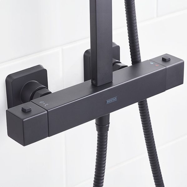 Bristan Quadrato Safe Touch Thermostatic Bar Shower Valve with Rigid Riser Kit   Matt Black - Image 5