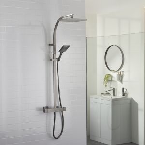 Bristan Quadrato Safe Touch Thermostatic Bar Shower Valve with Rigid Riser Kit   Gun Metal
