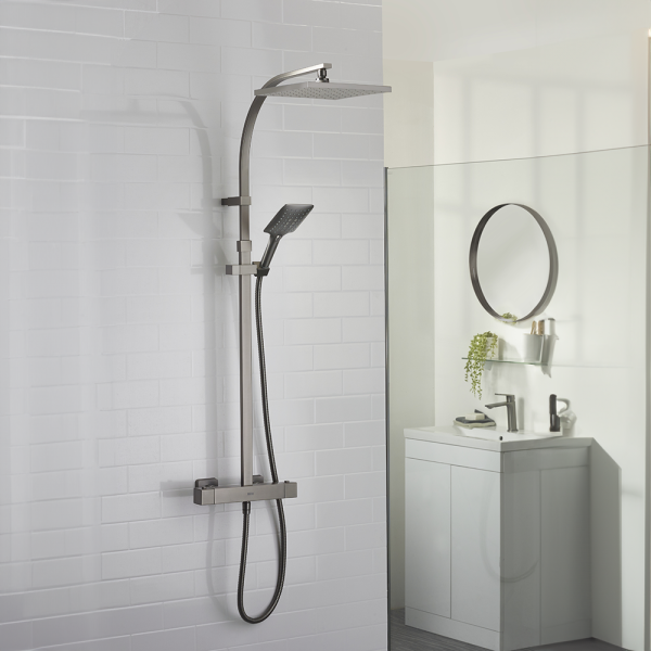 Bristan Quadrato Safe Touch Thermostatic Bar Shower Valve with Rigid Riser Kit   Gun Metal