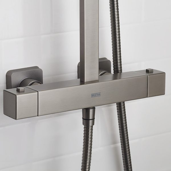 Bristan Quadrato Safe Touch Thermostatic Bar Shower Valve with Rigid Riser Kit   Gun Metal - Image 5