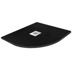 Imperia 900 x 900mm Black Slate Effect Quadrant Shower Tray + Chrome Waste