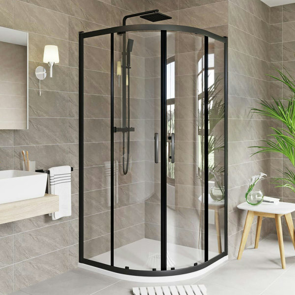 Orchard 900 x 900mm Matt Black 6mm Quadrant Shower Enclosure without Tray