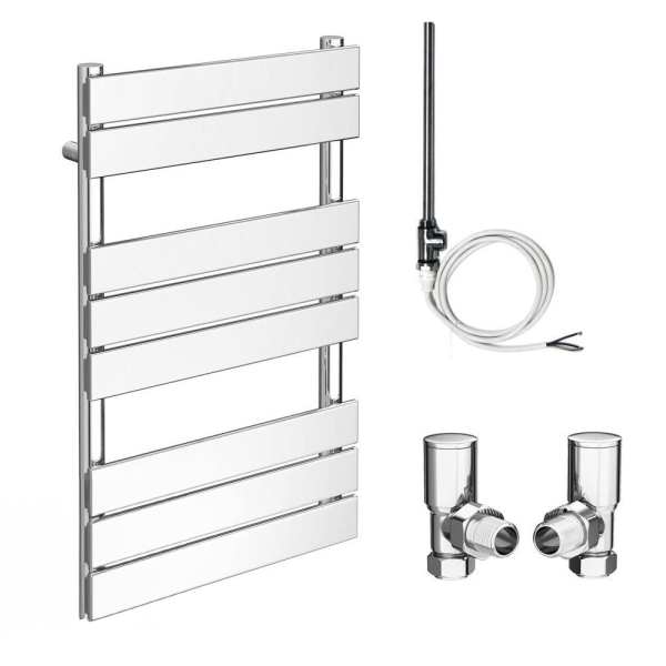 Milan 500 x 840mm Heated Towel Rail (incl. Valves + Electric Heating Kit)