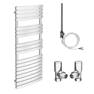 Murano 500 x 1200mm Curved Heated Towel Rail (incl. Valves + Electric Heating Kit)