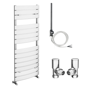 Milan 1213 x 493mm Curved Heated Towel Rail (incl. Valves + Electric Heating Kit)