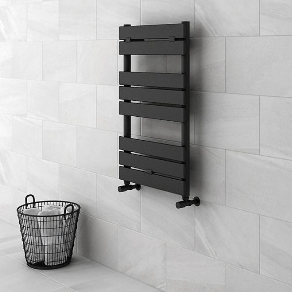 Milan Matt Black 840mm x 500mm Heated Towel Rail - Image 2